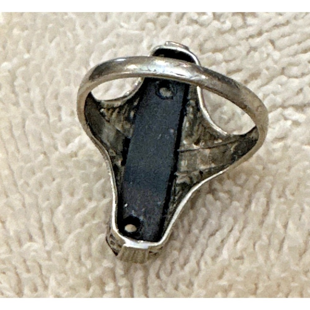 Antique 14K White Gold Eastern Star Onyx Filigree Ring Sz 5 Missing Diamond READ - Picture 10 of 12